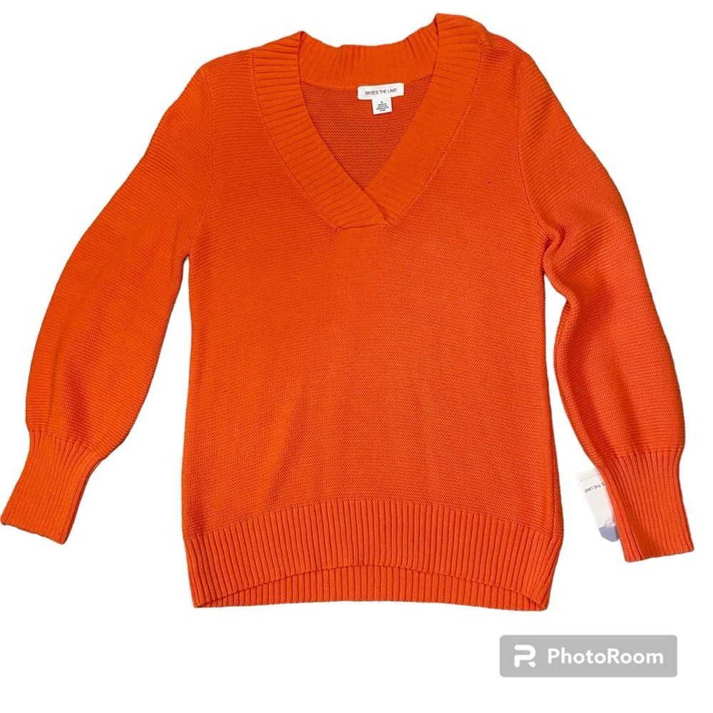 NWT Skye's the Limit Orange Deep V Neck Long Sleeve 4 Season Sweater Sz L